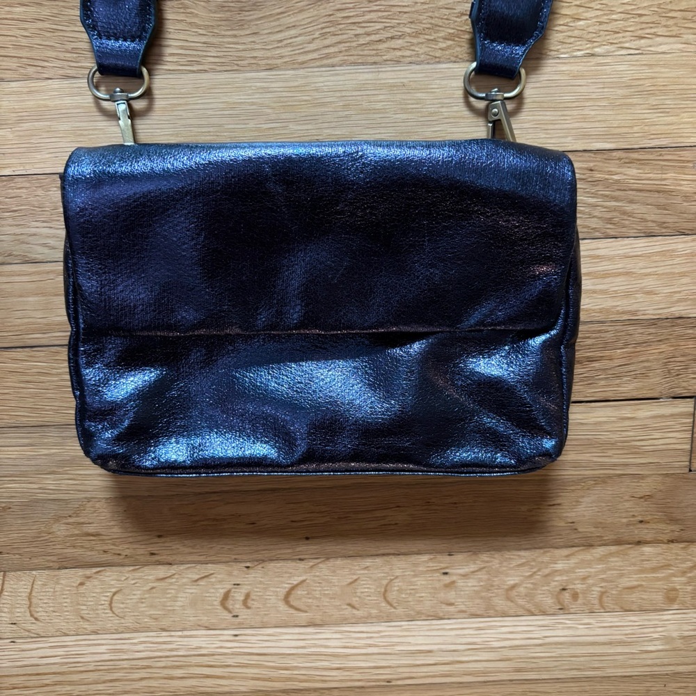 Anthropologie Shiny Navy Crossbody Purse Removable braided strap Cocktail Fairy - Picture 2 of 10